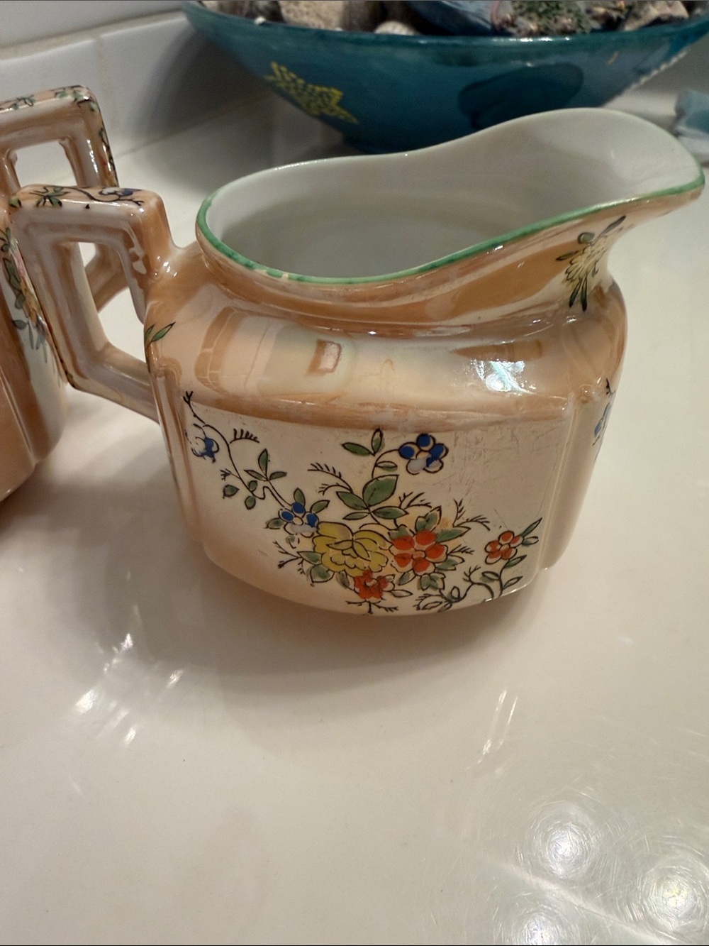 Vintage TRICO Floral Sugar Bowl and Creamer Set - hand painted - Picture 3 of 5